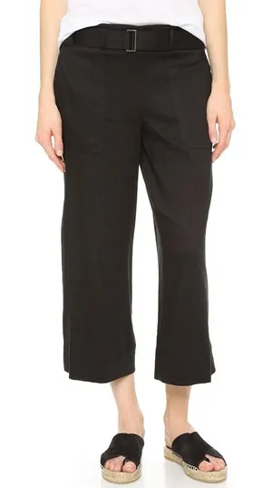 Vince Black Linen Blend Belted Utility Culottes Wide Leg Cropped Pants Size 6 thumbnail 1
