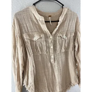 Free People Talk To Me Button Down Raw Hem Top thumbnail 9