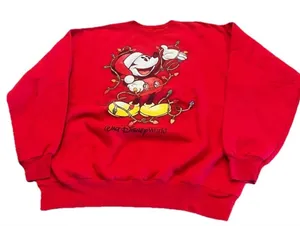 Y2K Walt Disney World Mickey Mouse Red Holiday Christmas Sweatshirt XL Vacation thumbnail 1