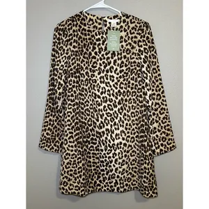 NEW H&M Tan Leopard Print Long Sleeve Shoulder Pad Mini Dress Women’s Size XS thumbnail 2