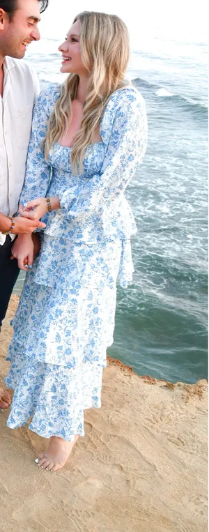 Boutique Blue and white floral maxi long sleeve with ruffle skirt thumbnail 6