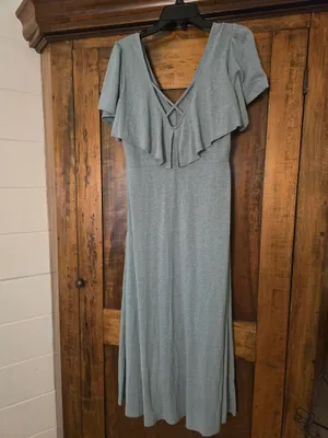 Free People Beach Sage Green Button-Front Maxi Dress with Flutter Sleeves Small thumbnail 4