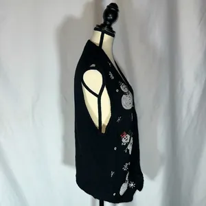 VICTORIA JONES • Vtg Christmas Vest Sweater Beaded Snowman Ugly Sweater Black Lg thumbnail 5