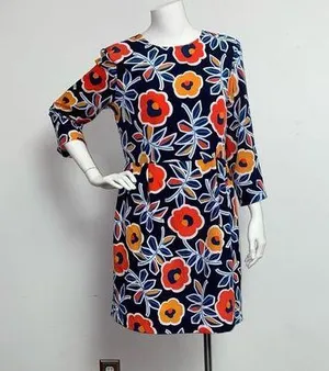Hutch Retro Navy Blue Orange Floral Mini Dress 3/4 Sleeve Women's Size 10 Petite thumbnail 1