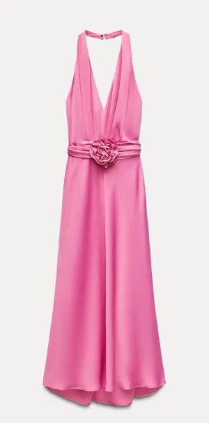 Zara maxi dress pink satin effect floral tie scarf wedding party cocktail thumbnail 16
