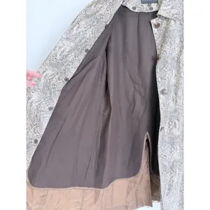 Gallery Trench Coat Gray Faux Snakeskin Print Button Front Burgundy Belted M thumbnail 8