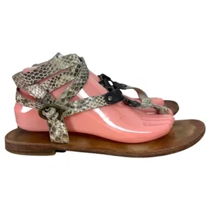 Vintage Foundry Co. Vina Flat Sandals Leather Snakeskin Beige Size 9 thumbnail 8