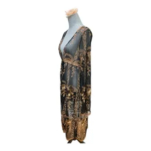 Haute Monde Kimono Duster Robe Jacket Women Size L Bronze Embroidery Boho Retro thumbnail 4