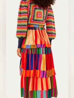 FARM Rio Vibrant Multi-Stripe Tiered MIDI Skirt thumbnail 3