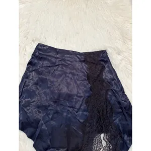 Zara Women's Size XS Satin Mini Skirt with Lace Navy Blue Black Asymmetric Slit thumbnail 5