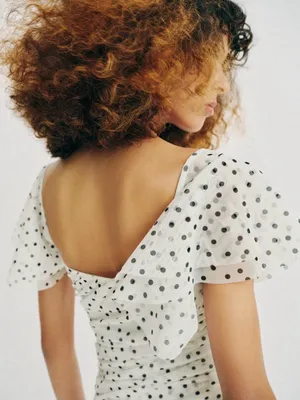 ZARA Square-Neck White Polka Dot Midi Dress thumbnail 6