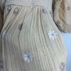 Free People Dahlia Embroidered Maxi Dress Sand Gauzy Smocked Size Small Cotton thumbnail 7