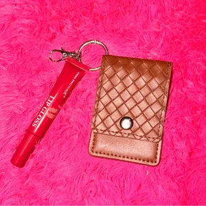 Free People Brown Woven Key Card Holder with Red Lip Gloss Charm thumbnail 6