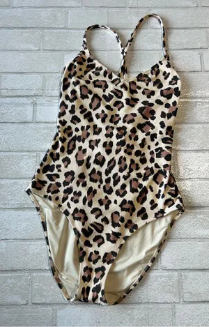 Aerie Leopard Print One-Piece Swimsuit - Beige & Brown thumbnail 1