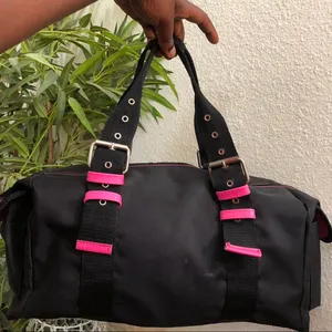 Y2K Gothic Grunge Black Pink Carryon Duffle Hand Bag Purse Work Gym School Buckles Grommets thumbnail 1