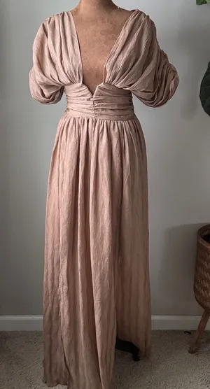 Vici Harvest Nights Plisse Empire Maxi Dress Bronze thumbnail 1