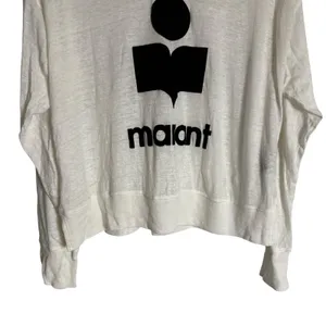 Isabel Marant White 100% Linen Graphic Logo Long Sleeve Knit Shirt Size Medium thumbnail 7