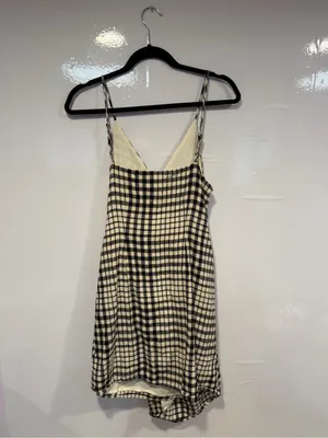 Free People Nadia Black and Cream Gingham Wrap-Front Slip‎ Dress thumbnail 4