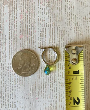 Handmade aurora olive green mini teardrop Czech glass simple minimalist hoop earrings💚🫒💕 thumbnail 8