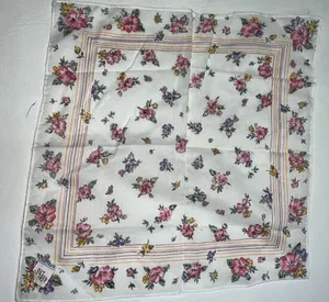 Vintage Handkerchief Hanky Floral Print Purple Pink 12" Womens Hankie NEW NOS thumbnail 1