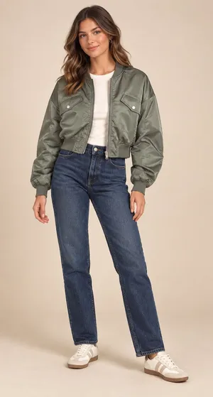 Princess Polly Thalya Green Cropped Bomber Jacket Women’s US 6 NWT thumbnail 1
