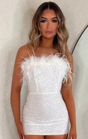 Princess Polly NWT Maniju shimmery feathered mini dress thumbnail 1