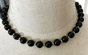 Monet vintage black beaded and gold tone spacers choker necklace thumbnail 1