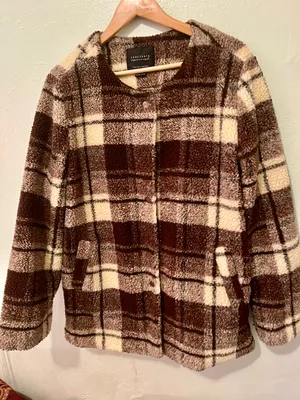 Plaid Snap Button Sherpa Teddy Jacket/ Coat thumbnail 4