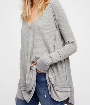 Free People We the Free Laguna Gray Thermal Long Sleeve Top W-167 Size XS thumbnail 1