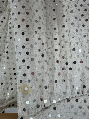 Lipstick Silver Sequin White Sleeveless banded Top ring detail L draped neck Y2K thumbnail 6