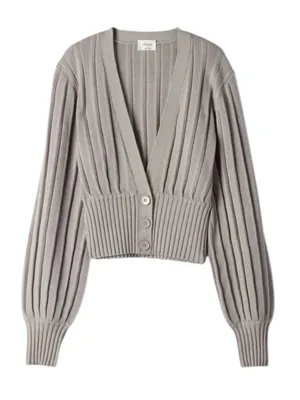 Aritzia Wilfred Plunge Front Cropped Merino Wool Cardigan in Gray Size Small thumbnail 1