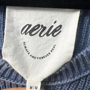 Aerie Blue & White Striped Cropped Knit Sweater Size Medium thumbnail 2
