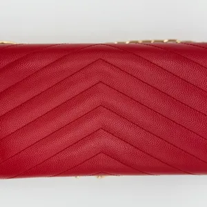 Yves Saint Laurent YSL Monogram Chevron Leather Clutch Crossbody Wallet with Chain Red thumbnail 2