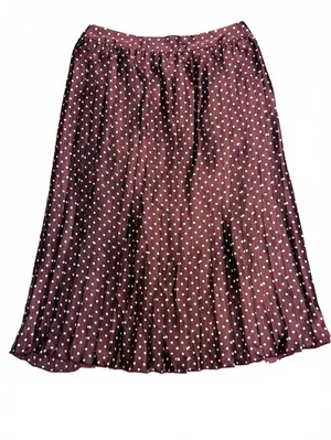 NWT Zara Medium Satin Wine White Polka Dot Flowy Pleated Midi Skirt thumbnail 2