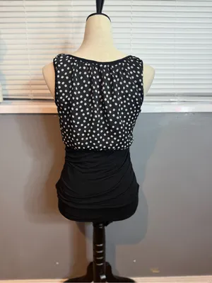 Maurices Black White Polka Dot Ruched Sleeveless Blouse Top Medium thumbnail 6