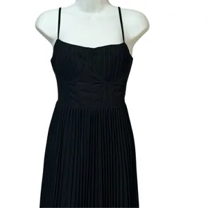 Zeflows Womens Black Corset Pleated Maxi Dress Sleeveless Square Neck Size M thumbnail 3
