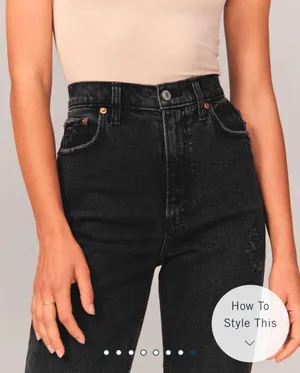 Abercrombie Women's 90s Ultra High Rise Straight Jeans, RIPPED BLACK thumbnail 5