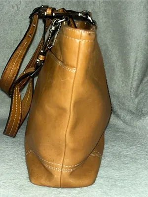 Coach Hamilton (or Hampton-style) cognac/tan leather tote bag with silver-tone thumbnail 4