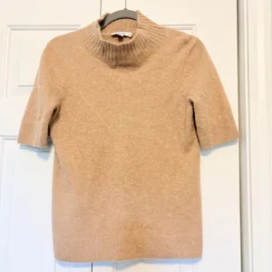 Chicos 100% Cashmere Short Sleeve Mock Neck Sweater Camel Tan Size 1 M 570373542 thumbnail 1