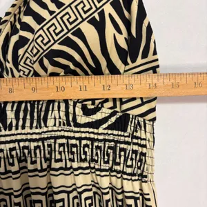 Women's Maxi Dress XL Tan Black Zebra Greek‎ Key Print Boho Stretchy Neutral thumbnail 4