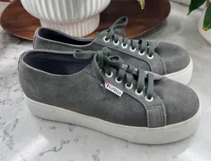 Superga 2790 Suede Platform Sneakers Grey Low Top Chunky Sole Shoes Womens thumbnail 1