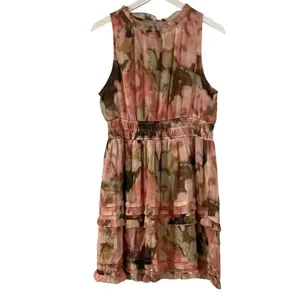Nicole Miller pink floral smocked waist floral chiffon dress XL thumbnail 2