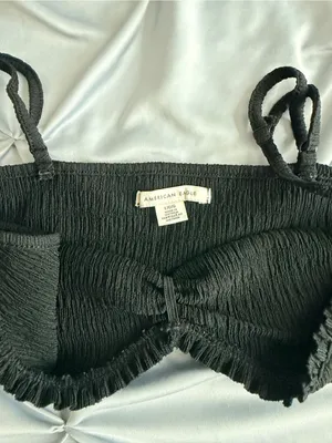American Eagle Outfitters Black Smocked Bandeau with Straps thumbnail 2