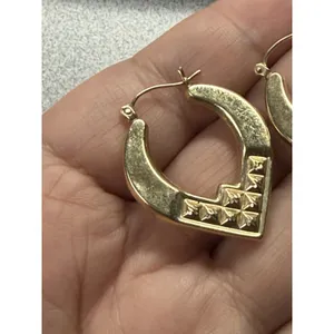 Vintage 14k Yellow Gold Hearts Hollow Hoop Earrings 3.2 Grams WITH DENTS thumbnail 2