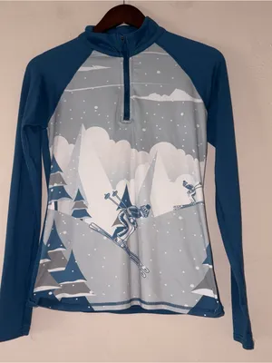 Kyodan Outdoor Small P/S 1/4 Zip Ski Pullover Blue Mountain Graphic base layer thumbnail 1