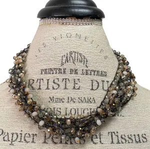 Stella & Ruby Beaded Statement Necklace Multi Strand Cocktail Party Boho Chic Brown thumbnail 1