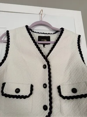 Maje Vitosio Tweed Vest Jacket Cream Black Lace Trim EU40 thumbnail 4
