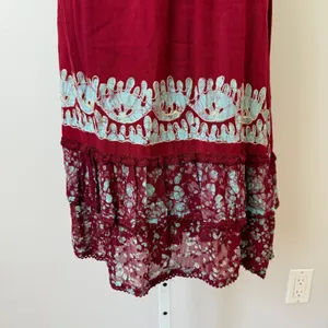 Fashion Terminal Cotton Boho Lagenlook Peasant Smocked Midi Dress OS Red thumbnail 3