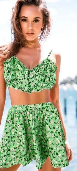 Reclaimed Vintage - ASOS Green Two Piece Floral Skirt Set thumbnail 1