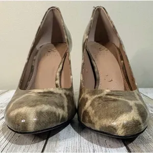 Vince Camuto Faliat‎ Pumps Womens 7B Brown Giraffe Patent Heels Very Good thumbnail 6